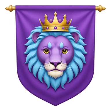 Medieval banner that is Purple and light blue color scheme with a lion sticker