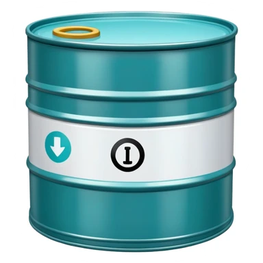 Oil barrel in cool tones with sky blue, teal green, white, and light gray sticker