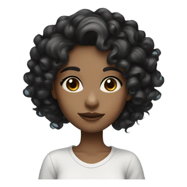 white skin blue eyed girl with black medium curly length hair rolling eyes sticker