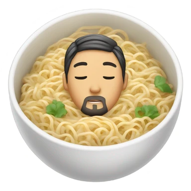 asian with slightly closed eyes and multiple beard braids and eat noodles sticker