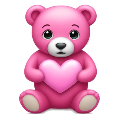 Pink teddy bear holding heart sticker