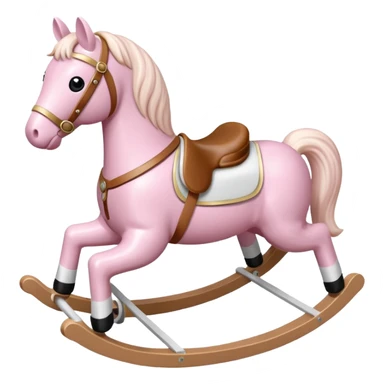 Light pink rocking horse toy for kids with a white saddle sticker