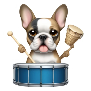 blue and tan french bulldog holding drumming sticker
