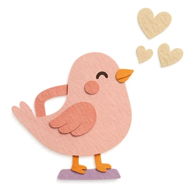 soft pastel pink electric iron bird, puffing steam hearts, blushing, full-body sticker