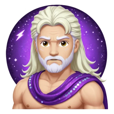 Jupiter Thunder God with long white hair, purple sequin toga sticker