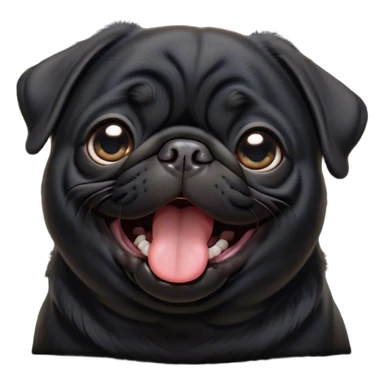 Cinematic Cute Yawning Black Pug Portrait Emoji, Head tilted slightly with a dramatic, wide-open yawn, showcasing a smooth black coat with a velvety texture, floppy ears slightly drooping, round dark eyes barely open in drowsy contentment, Simplified yet irresistibly adorable features, highly detailed, glowing with a soft, cozy glow, high shine, relaxed yet expressive, stylized with a touch of whimsy, bright and endearing, soft glowing outline, capturing the essence of a sleepy yet affectionate companion, so drowsy it feels like it could stretch out of the screen and curl up for a nap! sticker