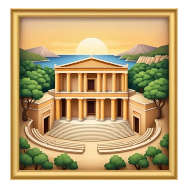 Cinematic Realistic Theatre of Epidaurus Landmark Emoji, depicted as a classical open‚Äêair theatre nestled in nature rendered with soft textures and serene, historical lighting. sticker