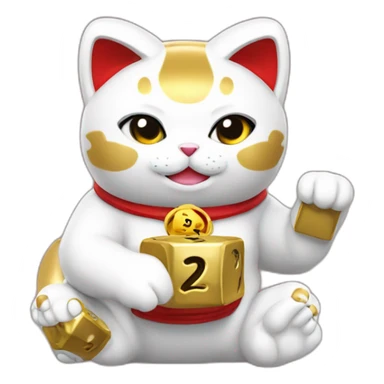 maneki neko holding golden dice showing numbers 2 4 and 6 sticker