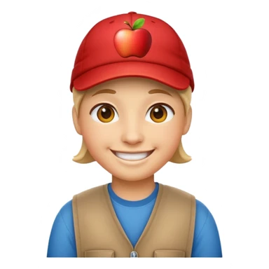 smiling face wearing a cap turned backwards, bright and friendly, apple emoji style sticker