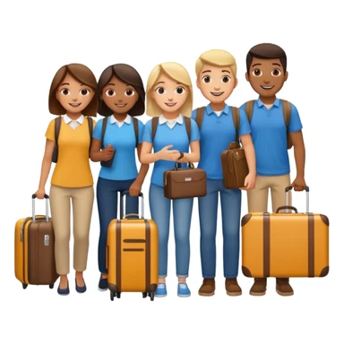 Please create an image of young people departing overseas for employment. sticker