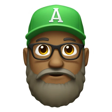 A 3D avatar with a green baseball cap, glasses, and a full beard on a beige background.

 sticker