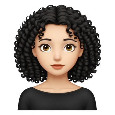 Uma garota de cabelos cacheados pretos até no ombro com o rosto harmônico e bonito, sem brincos sticker