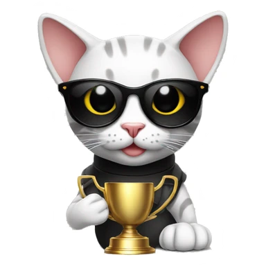 cat wearing sunglasses holding up a number 10 trophy sticker