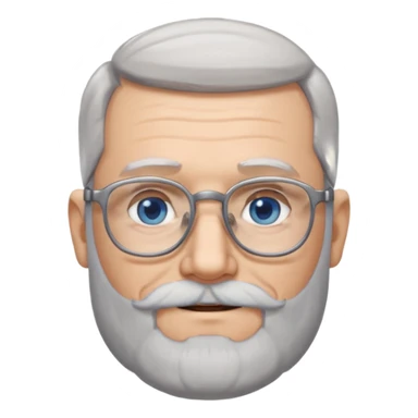 Create me an emoji of an old man. Gray really short size hair. Gray follow-up full beard. Squarer Glasses. Blue eyes. Little smile sticker