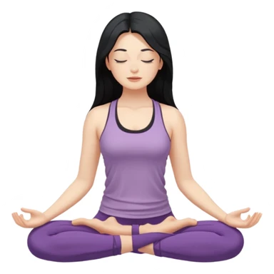 명상하는 검은긴생머리 여자 피부는 하얗고 눈 감은 도복말고 요가복으로 배경은 아무것도 없이 sticker