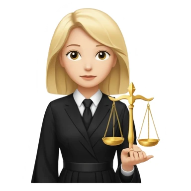 woman lawyer blanche et blonde avec des cheveux mi-long; elle est habillée avec une longue robe noire et une cravate blanche; elle soutient fièrement le symbole de la justice sticker