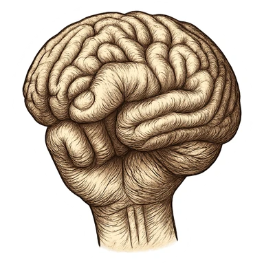 a brain shaped like a fist, detailed and clear sticker