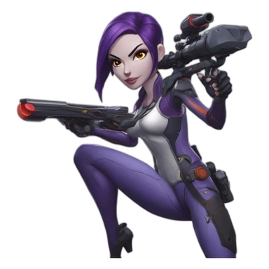 overwatch's widowmaker, scoping targets with a slingshot, drawn in the style of one piece manga sticker