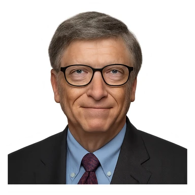Bill Gates, iconic tech entrepreneur, portrait, realistic style, no background sticker
