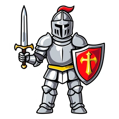Knight in shining armor with sword and shield sticker