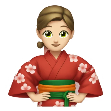 Red kimono. Green eyes. Writing  sticker