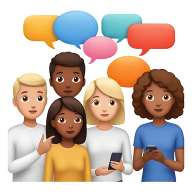 people connected in a group chat with multiple speech bubbles sticker