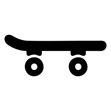 A skateboard in a black filled icon style, with wheels. sticker