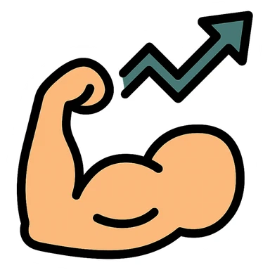 colored icon of a strong flexed arm with an upward and to the right graph arrow, symbolizing increasing strength sticker