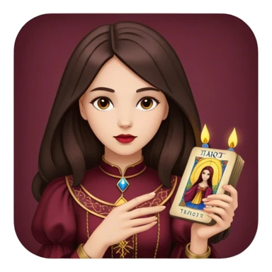 A brunette girl with a square hairstyle reading the Burgundy tarot sticker