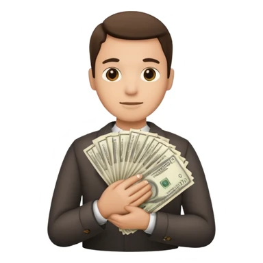 a person with a stack of cash sticker