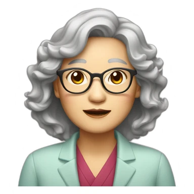 Chinese senior lady wear glasses with wavy long wavy hair sticker