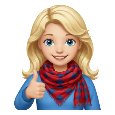 Blonde Girl, Blue Eyes, wavy hair, smiling, thumbs up, wearing red Checkered Triangle scarf sticker