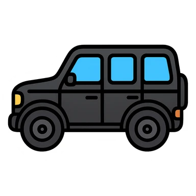 Remove all white outline so only the car remains. Keep the simple, cartoonish, minimal, rounded, glossy style with a black body, large windows, and large wheels. No background. sticker