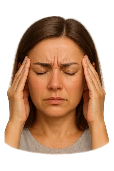 emoji stile iphone di donna con mal di testa, iperrealistico 4k sticker