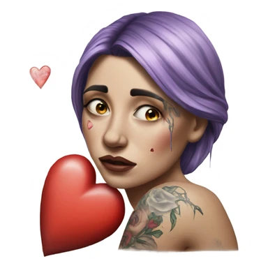 Hyper Realistic Beautiful tattooed woman crying holding a broken heart cushion sticker