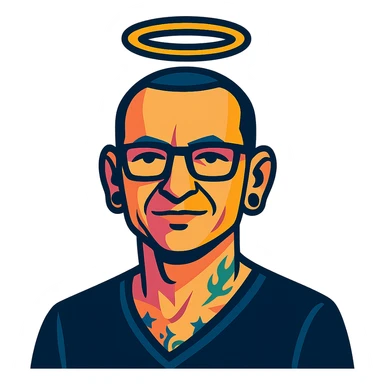 Chester Bennington from Linkin Park with a holy halo sticker
