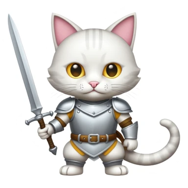 un gato blanco con armadura y llevando dos espadas sticker