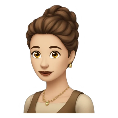 Mujer de 30 años blanca, ojos marrón oscuro,pelo largo y lacio castaño.Parecida a la actriz protagonista de la película crepúsculo, vestenta aesthetic con colores claros y aros colgantes  sticker