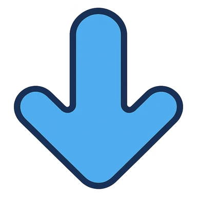 Make the down arrow icon blue, rounded edges, friendly look, no background, transparent background. sticker