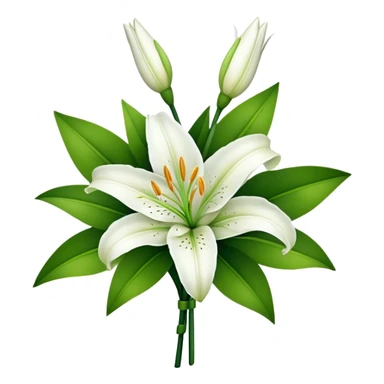 bouquet White Lily, luxuriant, stem, leaf, bud sticker