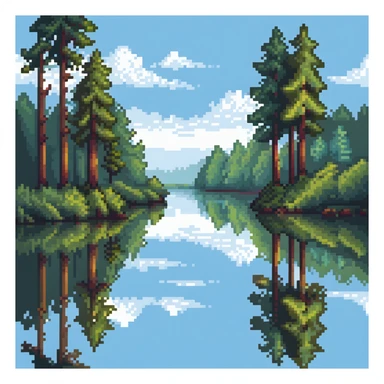 Calm river with reflection of trees and sky sticker