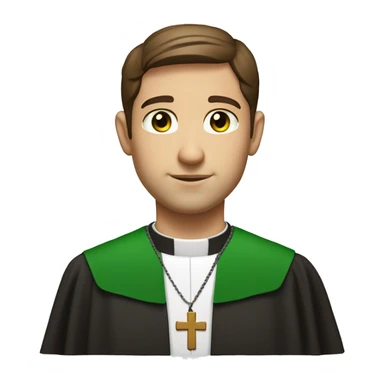 Front view Head and shoulders of a handsome catholic priest with brown hair and light green eyes wearing a clerical collar sticker