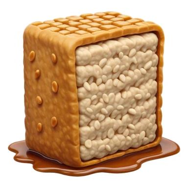 Cinematic Realistic Tempeh Dish Emoji, showcasing fermented soy cake cooked to a crispy finish rendered with lifelike textures and warm, inviting lighting. sticker