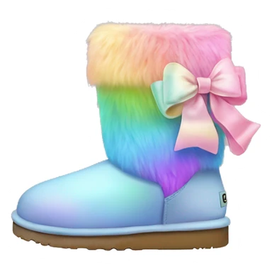 Realistic pair of pastel rainbow fur Ugg boots with bows. sticker