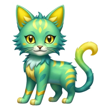 Shiny Iridescent Smooth Soft Glossy Green and Yellow Electrike-Lucretia-Luxray-Sprigatito-Bobcat-Amaura-Aurorus-Shiny-glorp-cat-fusion (full body) sticker