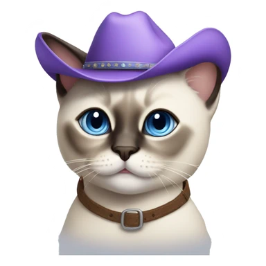 Fat Siamese cat blue eyes lavender cowboy hat sticker