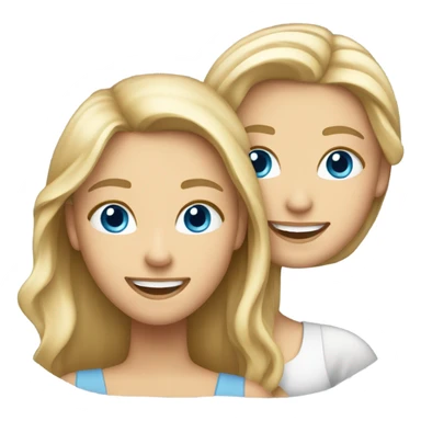 smiling two girls with blond and brunette hair and blue eyes in theater sticker