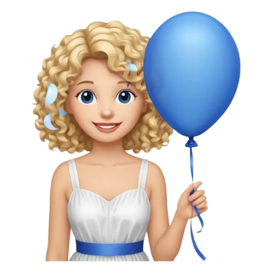Woman curly blonde with blue balloon, white dress sticker