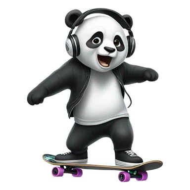 panda skateboarding with headphones sticker