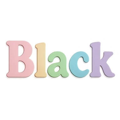 the word 'Black' in soft pastel rainbow bold serif font, kawaii style, no outline, 3D paper-craft effect sticker